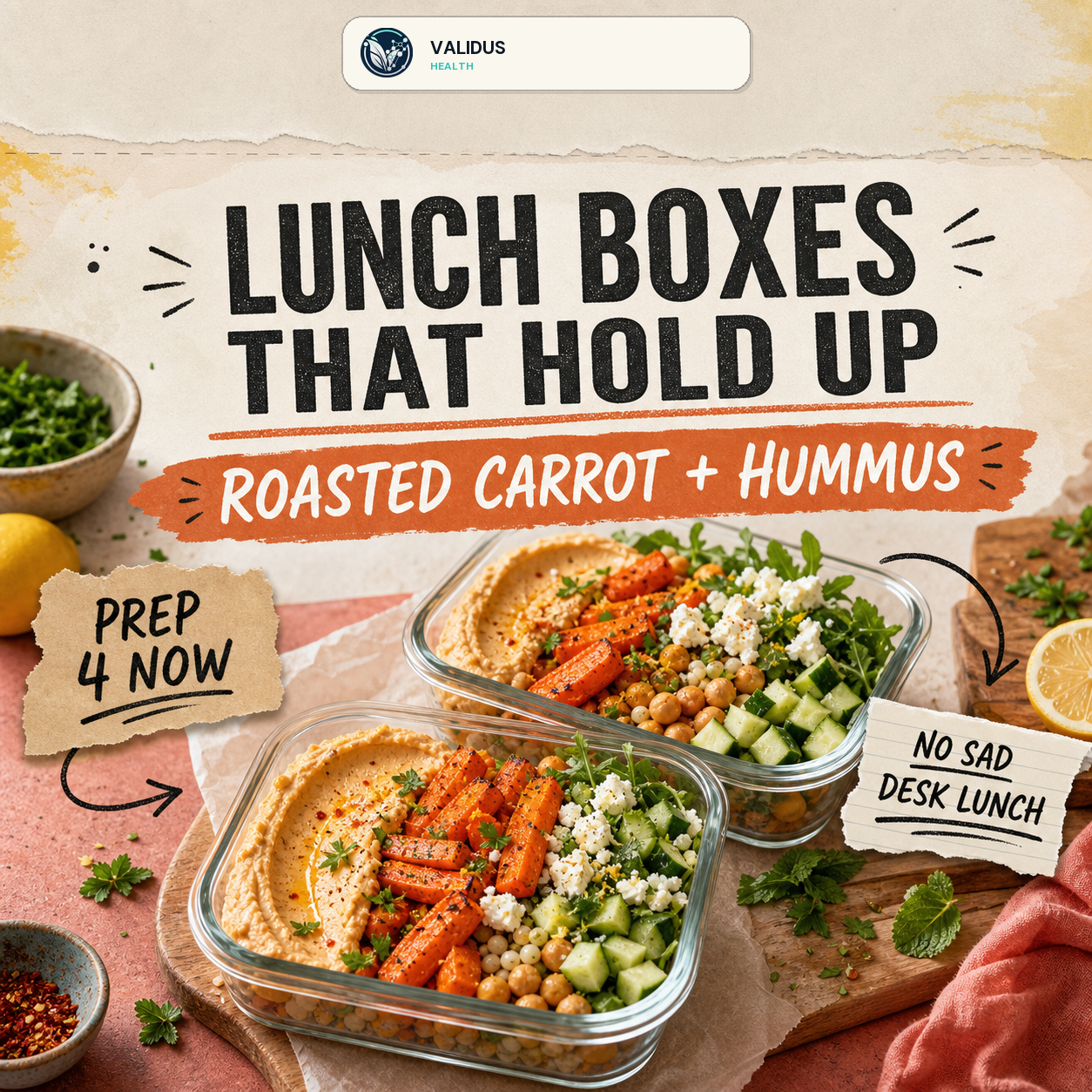 Roasted Carrot Hummus Couscous Lunch Boxes