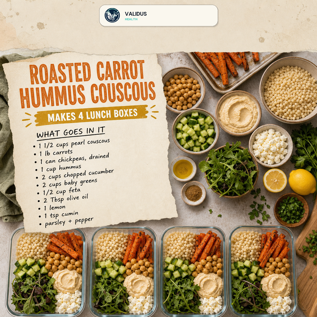 Roasted Carrot Hummus Couscous Lunch Boxes slide 2