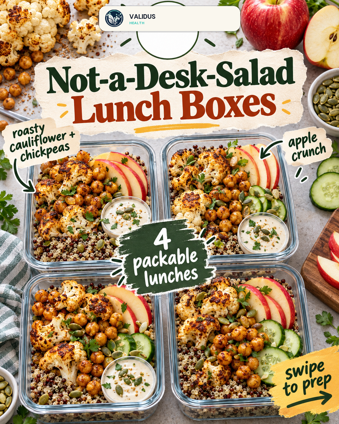 Roasted Cauliflower Chickpea Apple Quinoa Lunch Boxes