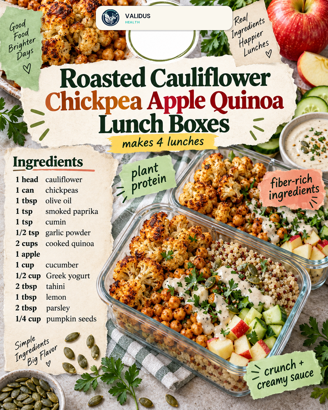 Roasted Cauliflower Chickpea Apple Quinoa Lunch Boxes slide 2