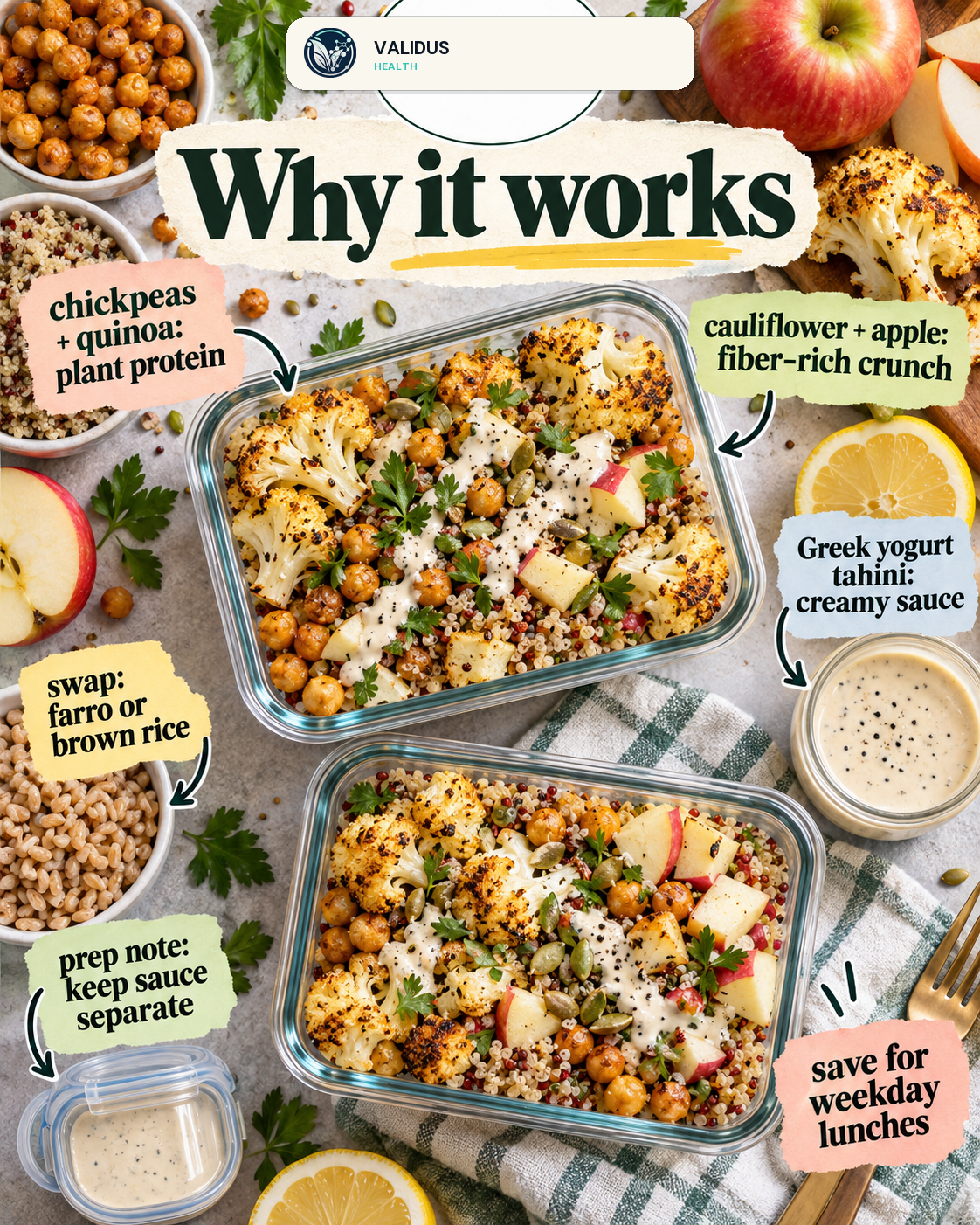 Roasted Cauliflower Chickpea Apple Quinoa Lunch Boxes slide 4