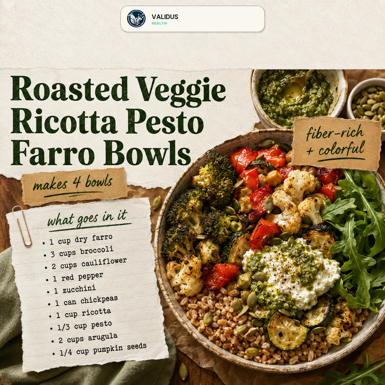 Roasted Veggie Ricotta Pesto Farro Bowls slide 2