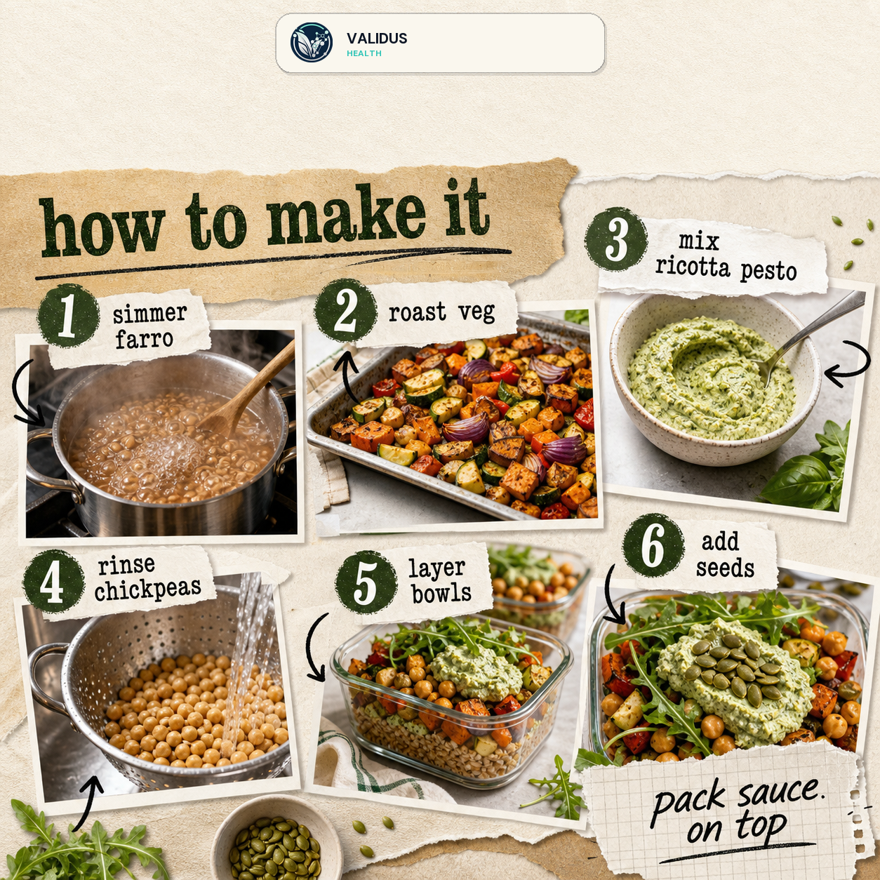 Roasted Veggie Ricotta Pesto Farro Bowls slide 3