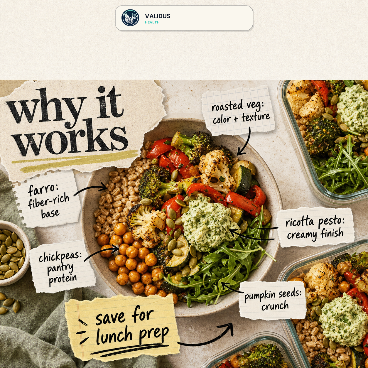 Roasted Veggie Ricotta Pesto Farro Bowls slide 4