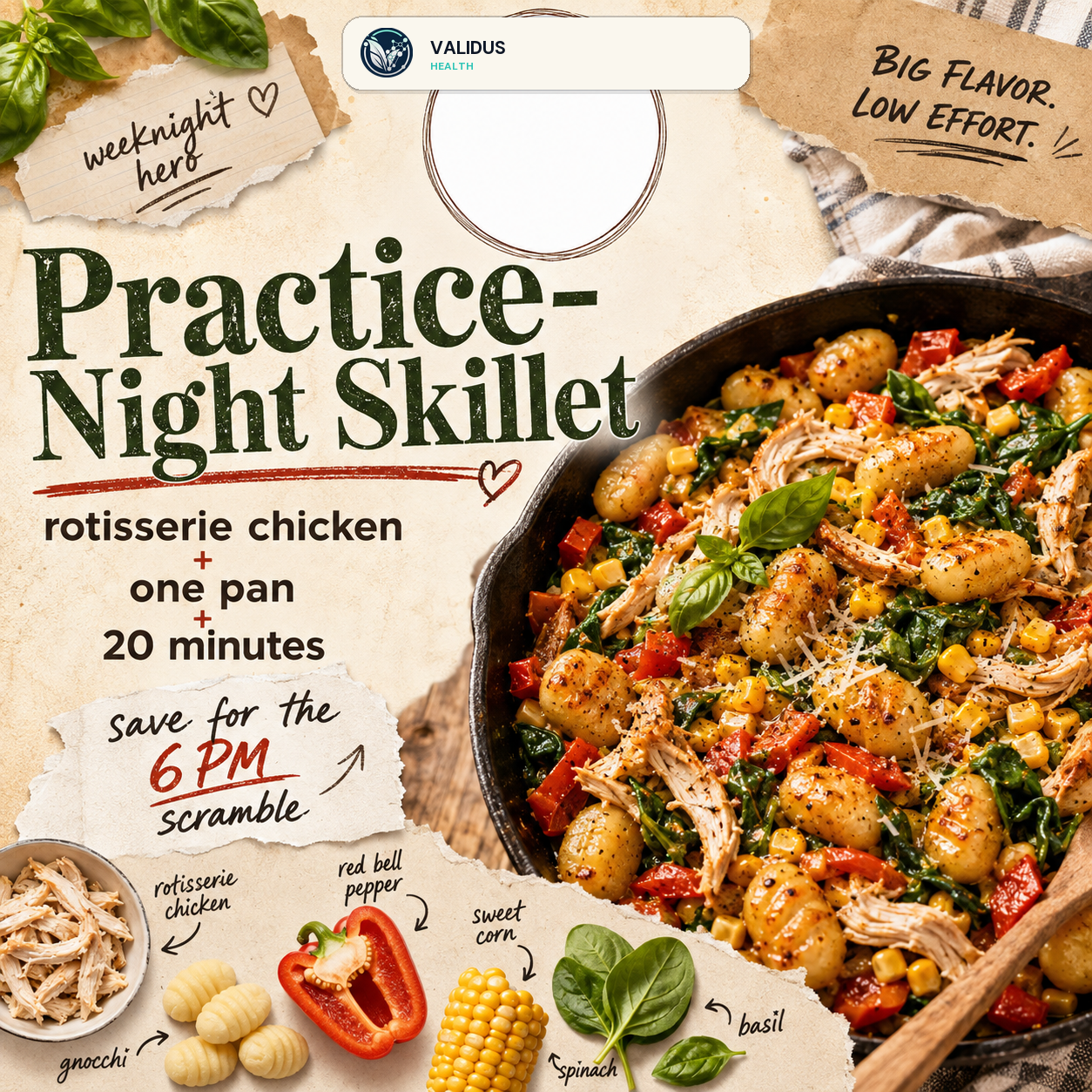 Rotisserie Chicken Pepper Corn Gnocchi Skillet