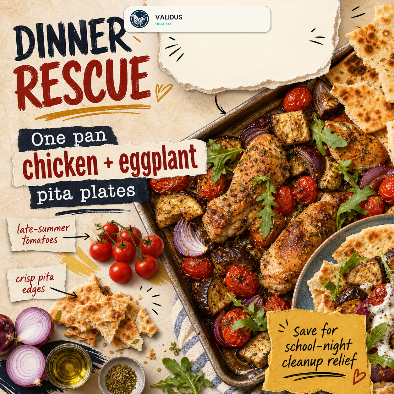 Sheet-Pan Chicken Eggplant Tomato Pita Plates