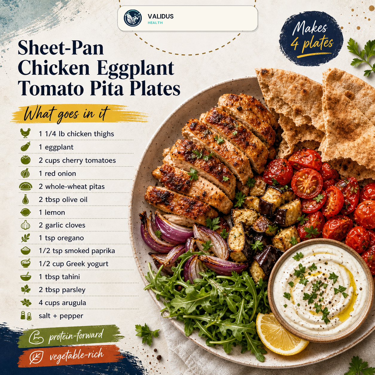 Sheet-Pan Chicken Eggplant Tomato Pita Plates slide 2