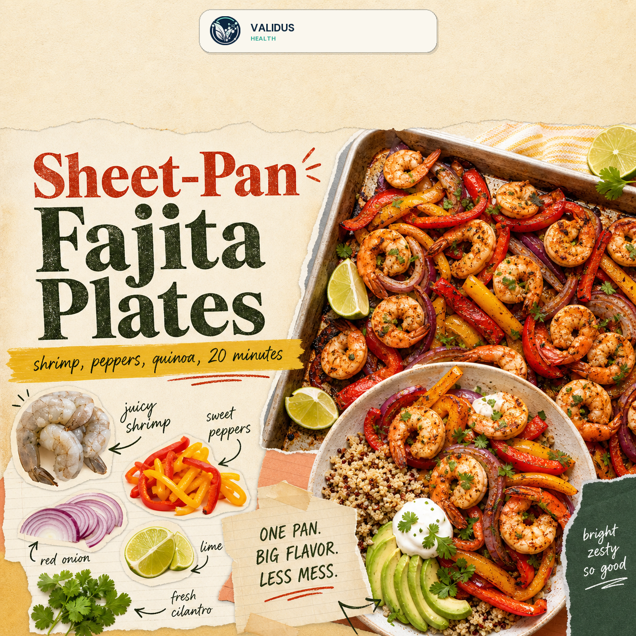 Sheet-Pan Shrimp Fajita Quinoa Plates