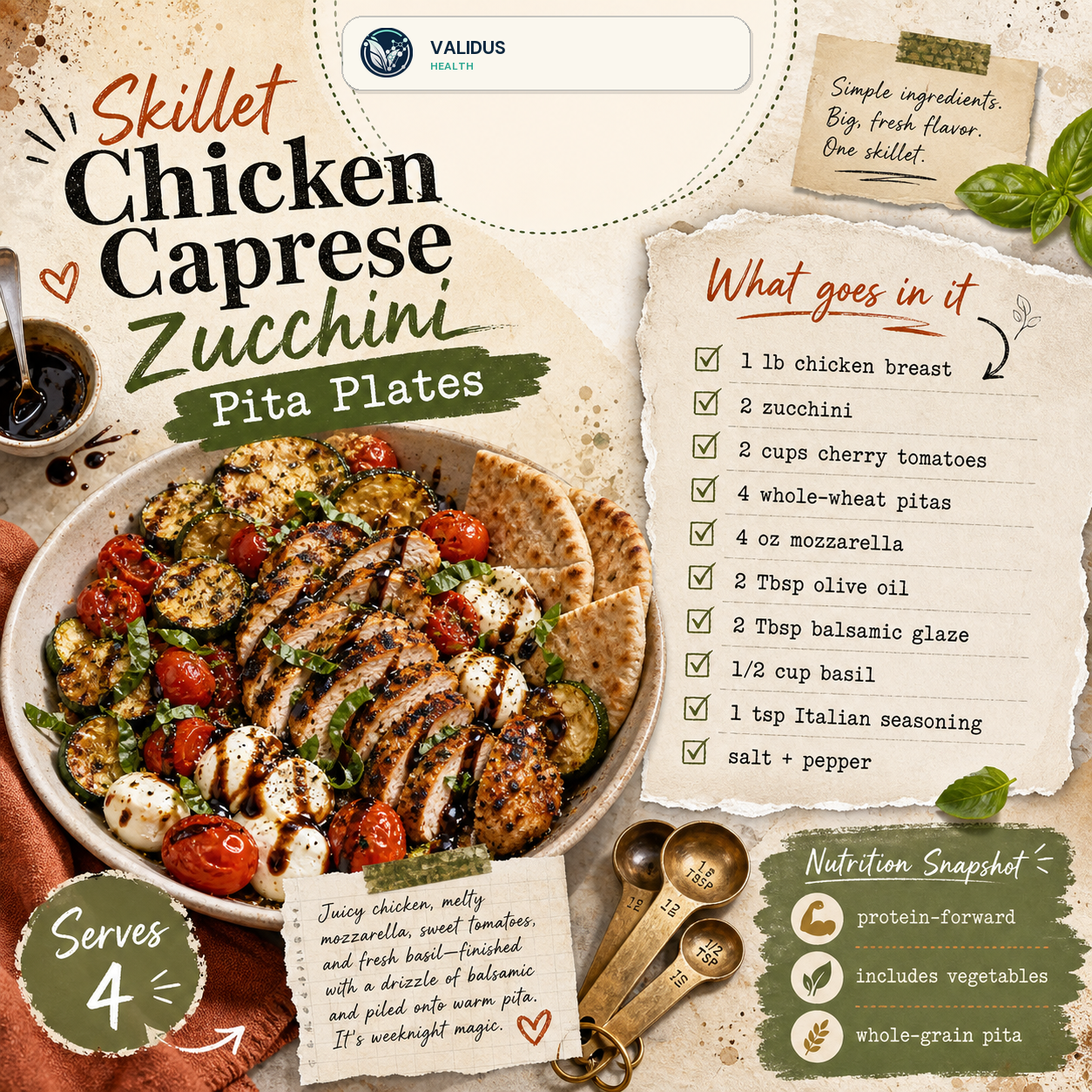 Skillet Chicken Caprese Zucchini Pita Plates slide 2