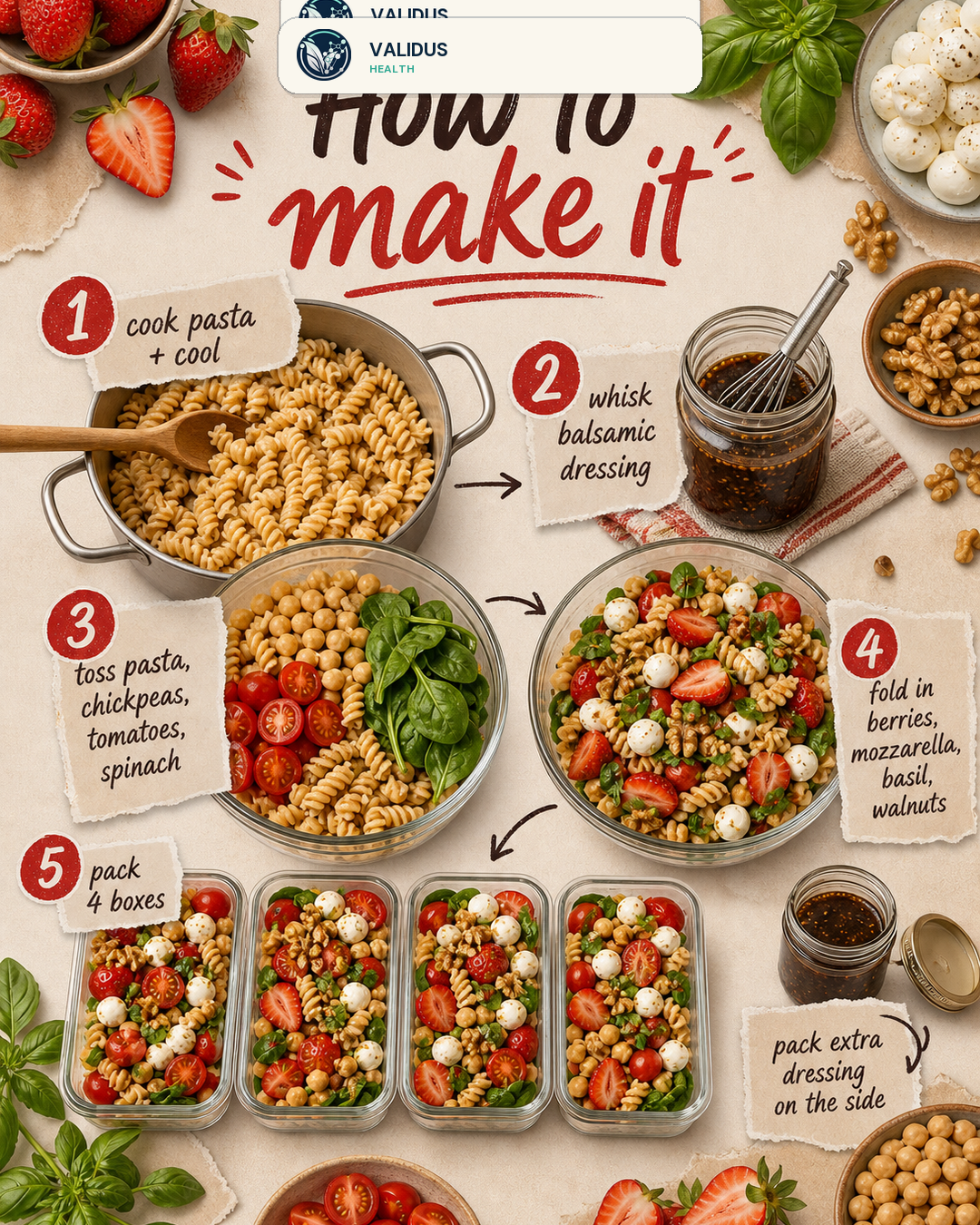 Strawberry Caprese Chickpea Pasta Prep Boxes slide 3