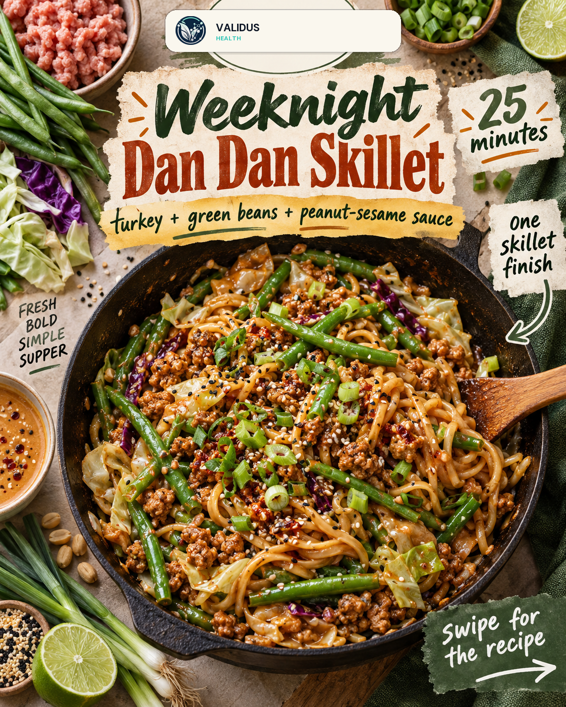 Turkey Dan Dan Green Bean Noodle Skillet