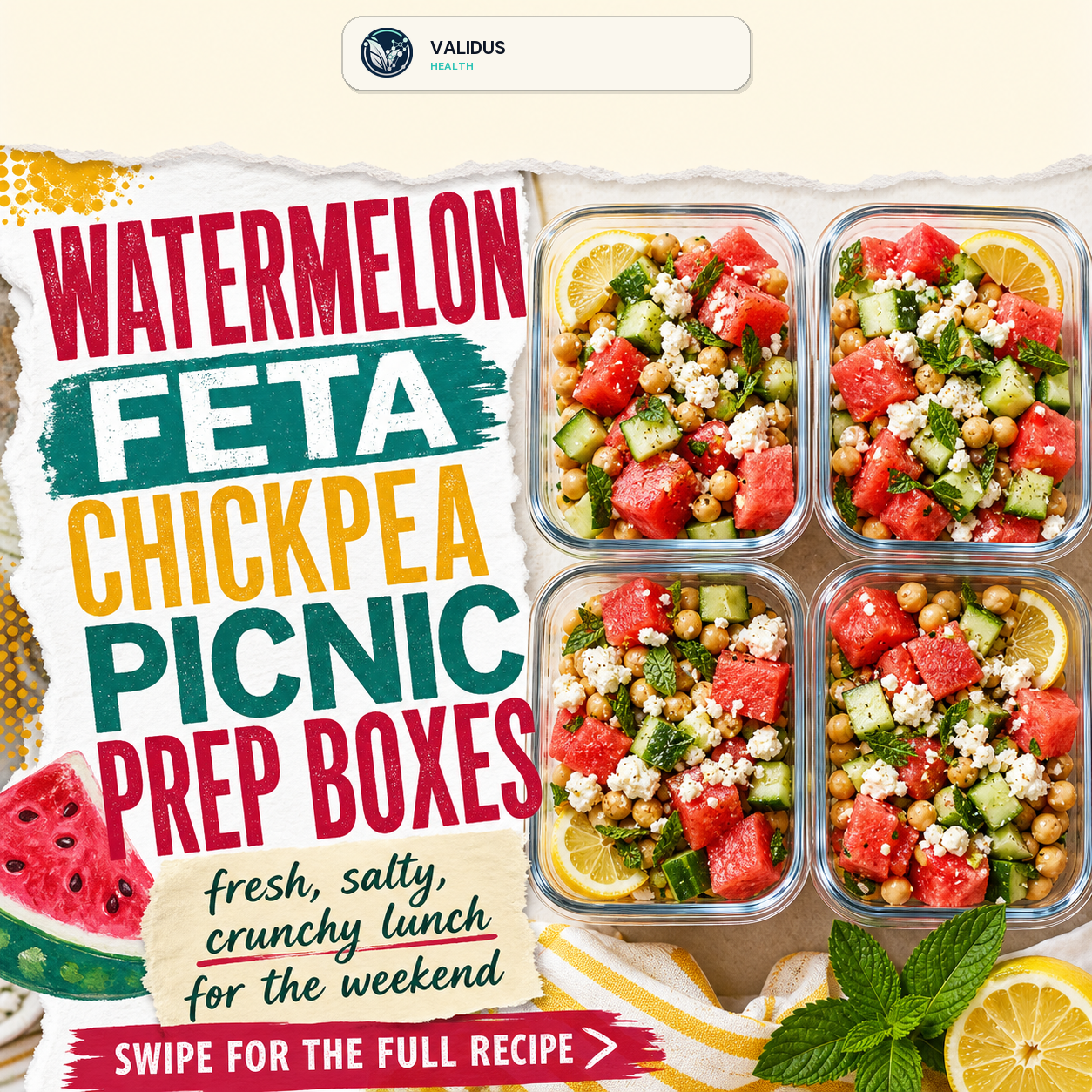 Watermelon Feta Chickpea Picnic Prep Boxes