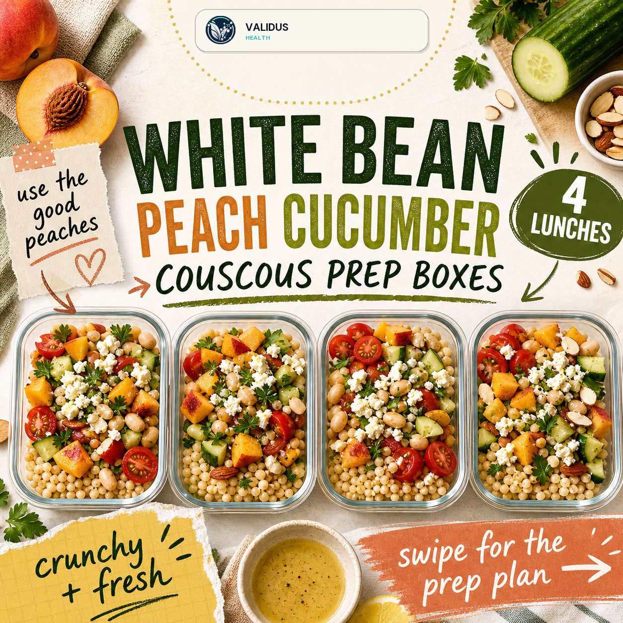 White Bean Peach Cucumber Couscous Prep Boxes