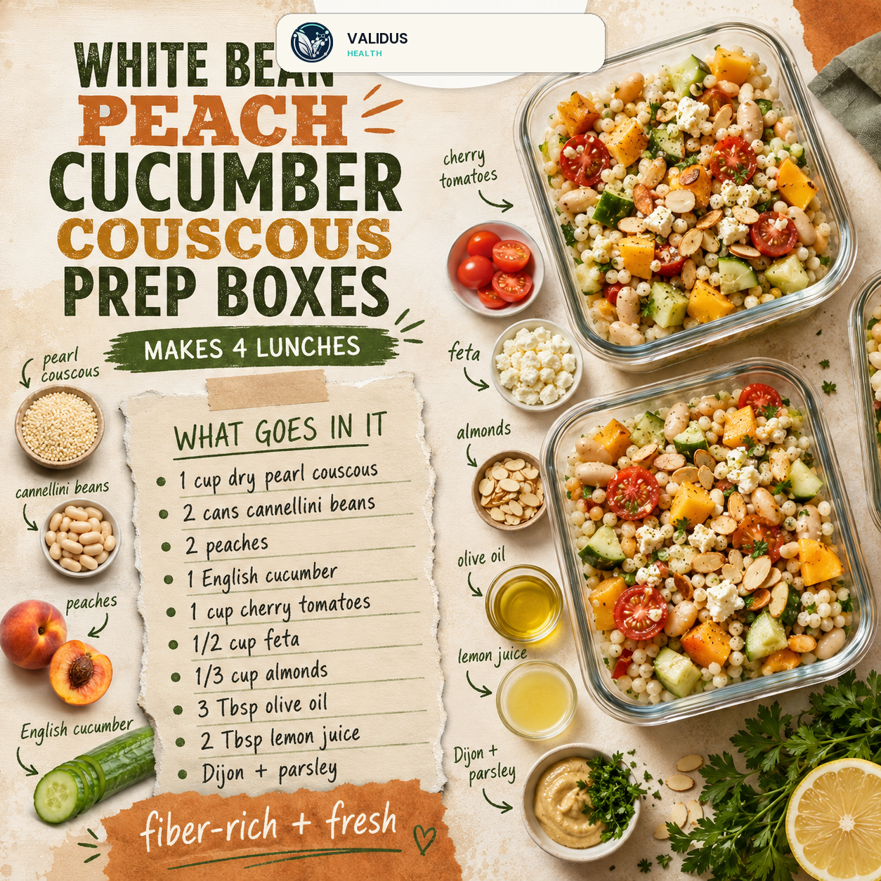 White Bean Peach Cucumber Couscous Prep Boxes slide 2