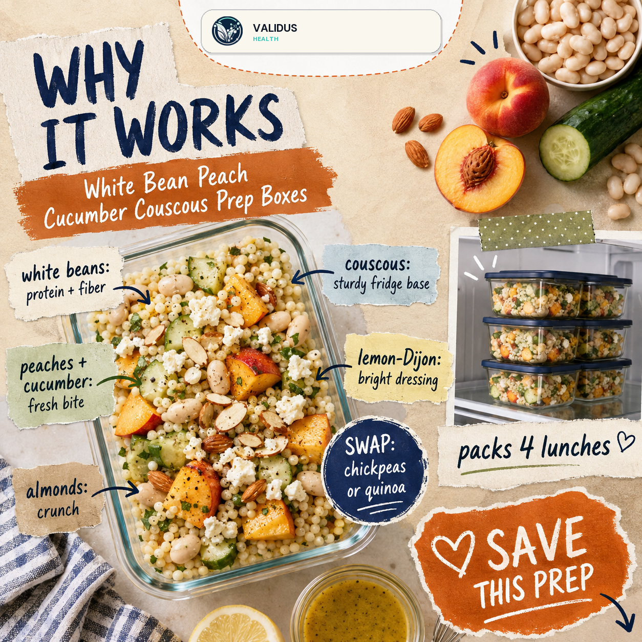 White Bean Peach Cucumber Couscous Prep Boxes slide 4