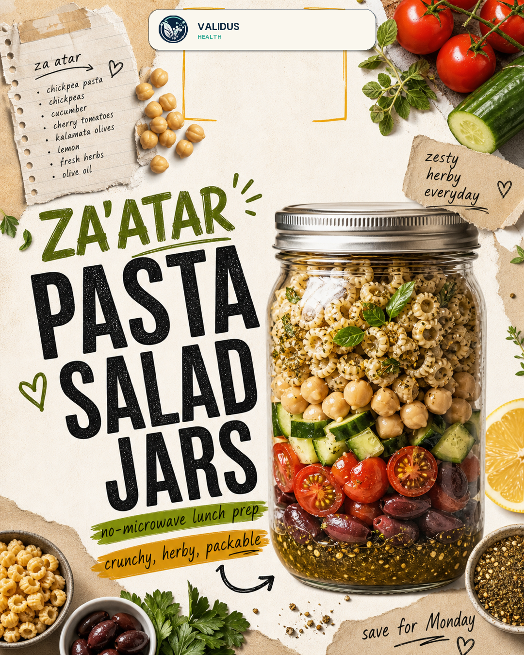 Za'atar Chickpea Pasta Salad Jars